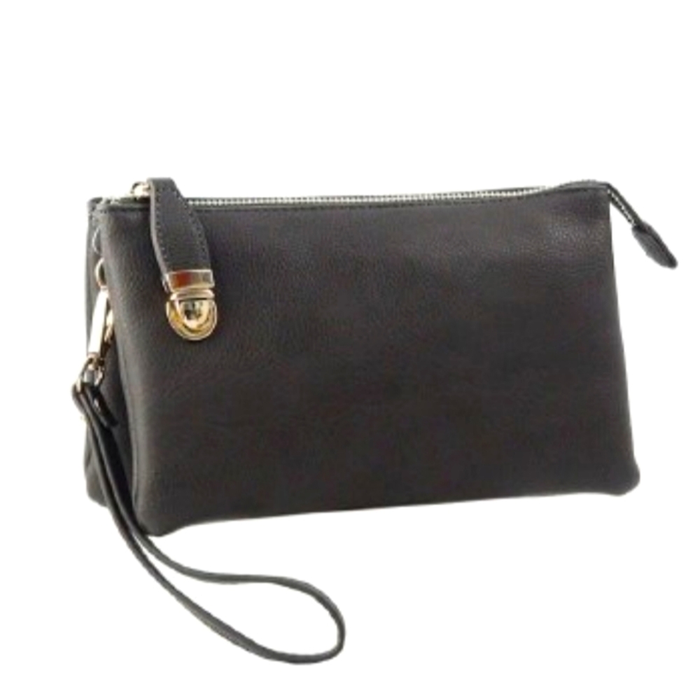 Fall Collection Wristlet Clutch w Handle - Black - Vegan